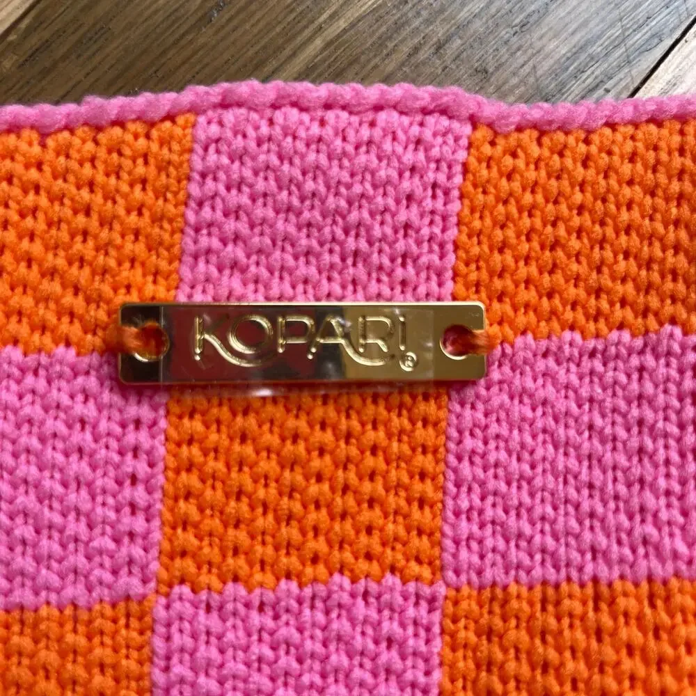 Kopari Pink Orange Checkerboard Knit Shoulder Tote Bag Hobo NWOT